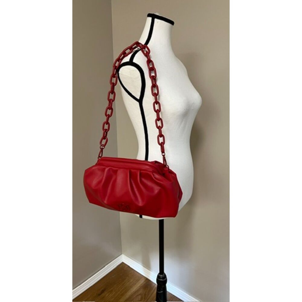 Badgley Mischka red vegan leather wrapped frame clutch/shoulder bag